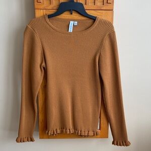 Elegant Tan Ruffled Hem Sweater